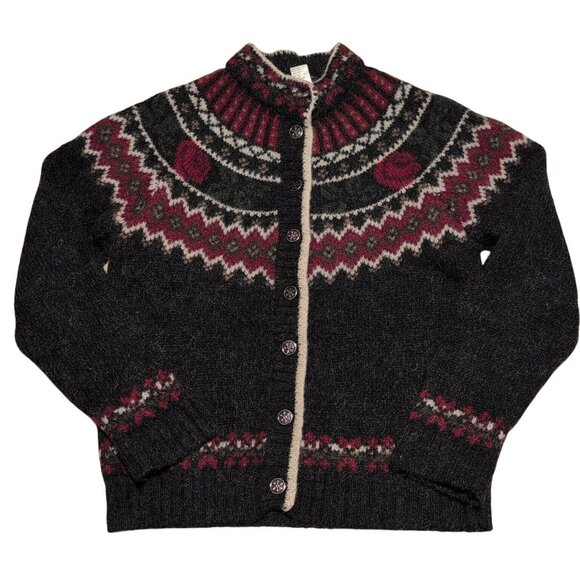 Vintage Woolrich Sweater Womens Large Wool Mohair Floral Fair Isle Button Up - Picture 1 of 10